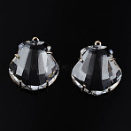 Transparent Glass Pendants, with Brass Findings, Long-Lasting Plated, Faceted, Shell Shape, Light Gold, 26x23x9.5mm, Hole: 1.4mm(GLAA-Q088-025A)