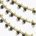 3.28 Feet Handmade Glass Beaded Chains, Soldered, Brass Chain, Golden, Long-Lasting Plated, Black, 6x2mm, Chain: about 2mm wide(X-CHC-I026-H-06G)