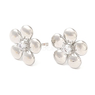 Brass Flower Stud Earrings with Clear Cubic Zirconia, Lead Free & Cadmium Free, Platinum, 13x13.5mm(EJEW-Q770-10P)
