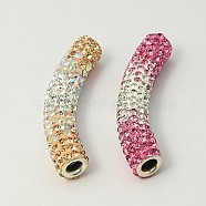 Polymer Clay Rhinestone Tube Beads, Grade A, with Double Brass Cores, Tube, Silver Color Plated, Mixed Color, 47x9mm, Hole: 4mm(RB-K002-M)