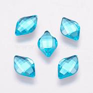 Taiwan Acrylic Rhinestone Cabochons, Back Plated, Flat Back and Faceted, Rhombus, Deep Sky Blue, 11x7x3mm(ACRT-G021-11mm-25)