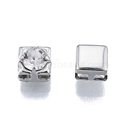 Brass Micro Pave Clear Cubic Zirconia Beads, Square, Platinum, 7x7x5.7mm, Hole: 1.8x3.4mm(KK-G432-11A-P)
