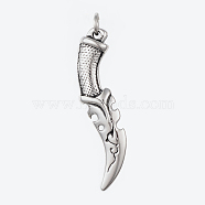 304 Stainless Steel Pendants, Knife, Antique Silver, 49x12x6mm, Hole: 5mm(X-STAS-G175-10AS)