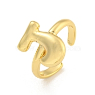 Brass Letter Open Cuff Rings for Women, Adjustable, Real 18K Gold Plated, Letter J, 15~16.5x7~16.5mm(RJEW-G313-01J-G)