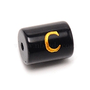 Painted Glass Beads, Black Column with Gold Letter, Letter.C, 13.7x10mm, Hole: 1.5mm(GLAA-TAC0009-01C)