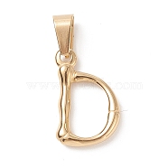 304 Stainless Steel Pendants, Bamboo Style, Letter, Golden Color, Letter.D, 18x12x3mm, Hole: 3x7mm(STAS-F235-01G-D)