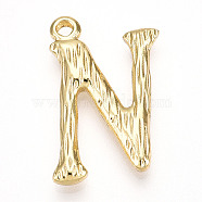 Brass Pendants, Letter Charms, Letter N, 22.5x14x3mm, Hole: 1.6mm(KK-N254-218G-N)