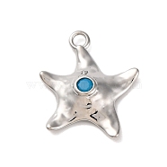 Summer Beach Brass Pave Dyed Synthetic Turquoise Pendants, Starfish Charms, Long-Lasted Plated, Platinum, 18x15.5x3.5mm, Hole: 1.8mm(KK-U042-15P)