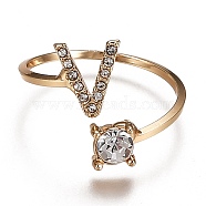 Alloy Cuff Rings, Open Rings, with Crystal Rhinestone, Golden, Letter.V, US Size 7 1/4(17.5mm)(RJEW-I075-01G-V)
