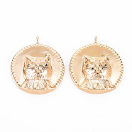 Brass Pendants, Nickel Free, Flat Round with Cat, Real 18K Gold Plated, 22x19x5mm, Hole: 1.6mm(KK-S356-509-NF)