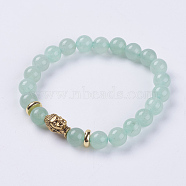Natural Green Aventurine Beads Stretch Bracelets, with Alloy Finding, Buddha's Head, 2-1/8 inch(55mm)(BJEW-E325-D31)