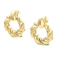 Rack Plating Brass Stud Earrings, Ring, Real 16K Gold Plated, 27.5x24.5mm(EJEW-M223-11G)