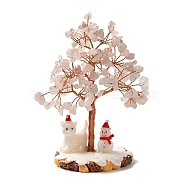 Christmas Natural Rose Quartz Chips Tree Decorations, Snowman Resin Base with Copper Wire Feng Shui Energy Stone Gift for Home Office Desktop, 60.5x115mm(DJEW-K028-01C)