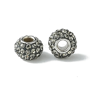 Austrian Crystal European Beads, Large Hole Beads, Single Sterling Silver Core, Rondelle, 215_Black Diamond, about 7mm in diameter, 5.5mm thick, hole: 3mm(SS002-A215)