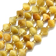 Natural Tiger Eye Beads Strands, Faceted, Rhombus, 8~8.5x8~8.5mm, Hole: 1mm, about 37pcs/strand, 15.35''(39cm)(G-I376-B17-01)