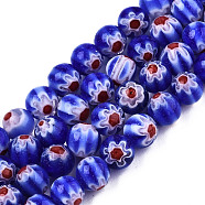 Round Millefiori Glass Beads Strands, Royal Blue, 6mm, Hole: 1mm, about 67pcs/strand, 14.7 inch(LK-P001-33)