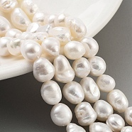 Natural Cultured Freshwater Pearl Beads Strands, Two Sides Polished, Grade 3A, Floral White, 8~9mm, Hole: 0.5mm, about 19pcs/strand, 6.89''(17.5cm)(PEAR-P062-26D)