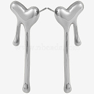 1 Pair Stylish Heart Tassel 304 Stainless Steel Stud Earrings for Women, Left and Right, Silver, 47x17mm(WI4512-1)