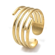 304 Stainless Steel Open Cuff Rings, Multi Lines, Real 18K Gold Plated, US Size 6 3/4(17.1mm)(RJEW-L109-011G)