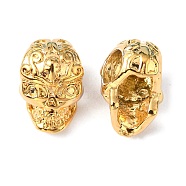 Real 24K Gold Plated Brass Skull Beads, 3-Hole, 12x8x8mm, Hole: 4mm(KK-K093-06G)