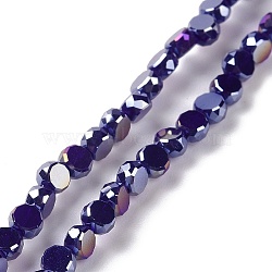 Electroplate Glass Beads Strands, AB Color Plated, Faceted, Flat Round, Midnight Blue, 4.5x2.5~3mm, Hole: 0.8mm, about 145~150pcs/strand, 21.26''(54cm)(GLAA-E036-04A)