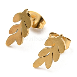 Ion Plating(IP) 201 Stainless Steel Leaf Stud Earrings with 304 Stainless Steel Pin, Real 18K Gold Plated, 13x6mm(EJEW-H096-02G)