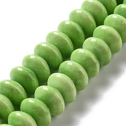 Handmade Pearlized Porcelain Beads, Flat Round, Light Green, 12x7mm, Hole: 1.6mm, about 45pcs/strand, 12.40''(31.5cm)(PORC-E017-02I)