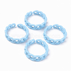 Spray Painted Alloy Cuff Rings, Open Rings, Cadmium Free & Lead Free, Curb Chain Shape, Light Sky Blue, US Size 7 1/4(17.5mm)(X-RJEW-T011-32D-RS)