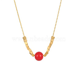Stainless Steel Pendant Necklace for Women, Round & Cube, Golden, Red, 15-3/4 inch(40cm)(PP8102-5)