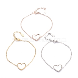 304 Stainless Steel Heart Link Bracelets, with Natural Shell and Lobster Claw Clasps, White, Mixed Color, 7 inch(17.8cm)(BJEW-L640-06)