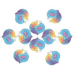 10 Sets Gradient Color Opaque Resin Pendants, with Glitter Powder, Couple Heart Charm with Word LOVE YOU, Gold, 39x38.5x5.5mm, Hole: 3.5mm, 2pcs/set(RESI-SZ0001-91B)
