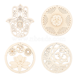 Wooden Bohemian Meditation Energy Symbol Cup Mats, Hollowed Out Coasters, Also as Pendant Decoration, Lemon Chiffon, Coaster: 150~167x140~150x2.5mm, Hole: 3mm, 4pcs/set(DJEW-WH0034-65B)