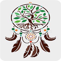 Plastic Reusable Drawing Painting Stencils Templates, for Painting on Fabric Tiles Floor Furniture Wood, Rectangle, Tree of Life Pattern, 297x210mm(DIY-WH0202-346)