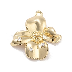 Brass Pave Clear Cubic Zirconia Pendants, Flower, Long-Lasting Plated, Real 14K Gold Plated, 19.5x18.5x4mm, Hole: 1.2mm(KK-Z061-13G-02)