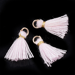 Polycotton(Polyester Cotton) Tassel Pendant Decorations, Mini Tassel, with Iron Findings and Metallic Cord, Light Gold, Lavender Blush, 10~15x2~3mm, Hole: 1.5mm(FIND-S281-38)