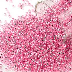 TOHO Round Seed Beads, Japanese Seed Beads, (38) Silver Lined Pink, 15/0, 1.5mm, Hole: 0.7mm, about 3000pcs/10g(X-SEED-TR15-0038)
