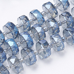 Electroplat Glass Beads Strands, Rainbow Plated, Faceted, Rondelle, Cornflower Blue, 8x5mm, Hole: 1.2mm, about 80pcs/strand, 22.83 inch(EGLA-Q092-8mm-D05)