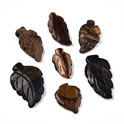 Natural Tiger Eye Gemstone Pendants, Leaf, Colorful, 20~36x13~23x5~7mm, Hole: 1mm(G-R156)