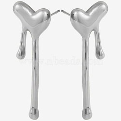 1 Pair Stylish Heart Tassel 304 Stainless Steel Stud Earrings for Women, Left and Right, Silver, 47x17mm(WI4512-1)