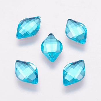 Taiwan Acrylic Rhinestone Cabochons, Back Plated, Flat Back and Faceted, Rhombus, Deep Sky Blue, 11x7x3mm