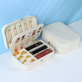 Double Layer PVC Jewelry Organizer Case, for Necklaces, Rings, Earrings and Pendants, Rectangle, White, 16x11.5x5cm