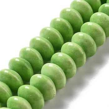 Handmade Pearlized Porcelain Beads, Flat Round, Light Green, 12x7mm, Hole: 1.6mm, about 45pcs/strand, 12.40''(31.5cm)