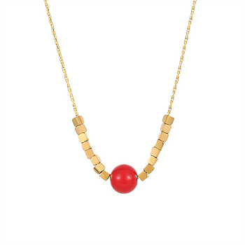 Stainless Steel Pendant Necklace for Women, Round & Cube, Golden, Red, 15-3/4 inch(40cm)