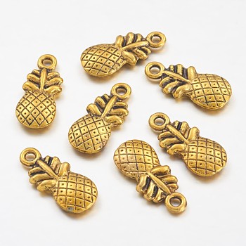 Tibetan Style Alloy Pendants, Pineapple, Cadmium Free & Lead Free, Antique Golden Color, about 19.5mm long, 9mm wide, 3mm thick, hole: 1.5mm