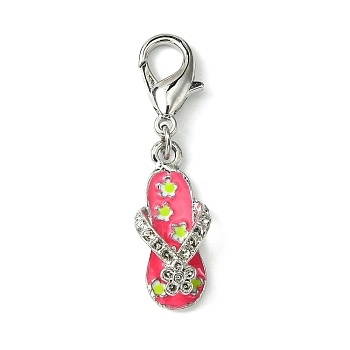 Alloy Enamel Slipper Pendant Decorations, with Alloy Lobster Claw Clasps, Light Coral, 41.5mm