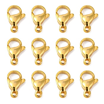 304 Stainless Steel Lobster Claw Clasps, Parrot Trigger Clasps, Manual Polishing, Real 24K Gold Plated, 13x8x4mm, Hole: 1.5mm