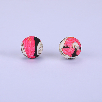 Printed Round Silicone Focal Beads, Hot Pink, 15x15mm, Hole: 2mm