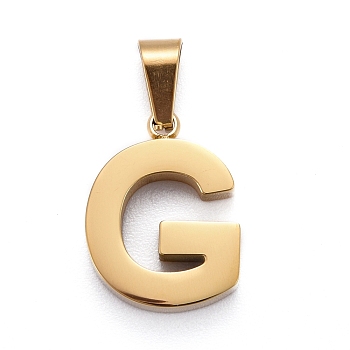 Ion Plating(IP) 304 Stainless Steel Letter Pendants, Manual Polishing, Alphabet, Golden, Letter.G, 18x13.5x4mm, Hole: 6x3mm