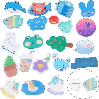 Acrylic Safety Brooches, with Iron Pin, Mixed Shapes, Mixed Color, 20pcs/box