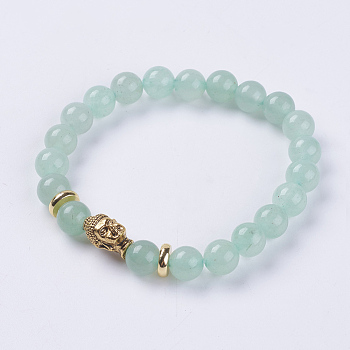 Natural Green Aventurine Beads Stretch Bracelets, with Alloy Finding, Buddha's Head, 2-1/8 inch(55mm)
